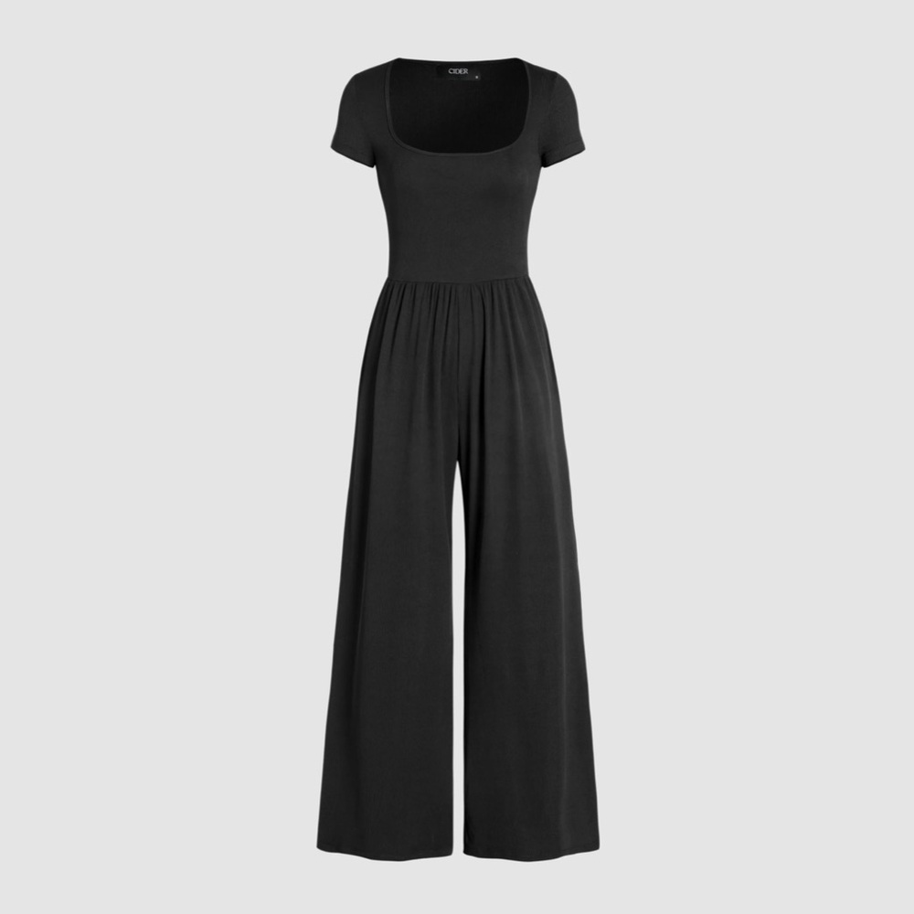 CIDER Scoop Neckline Short Sleeve Wide Leg Jumpsuit